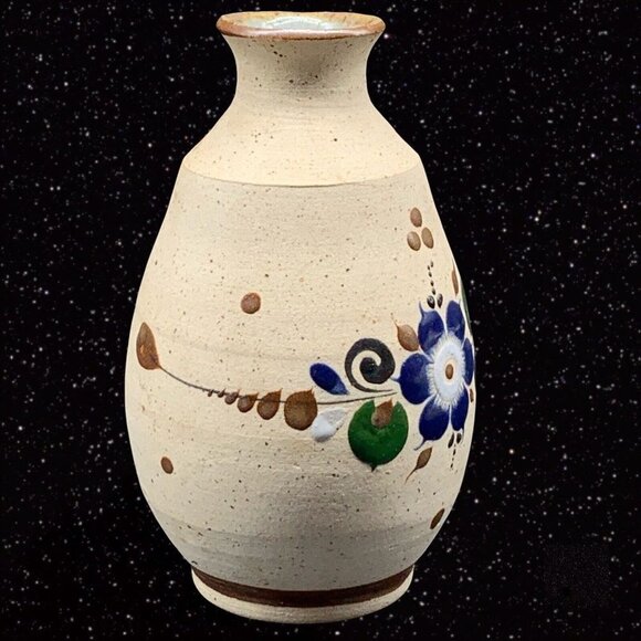 Vintage Mexican Folk Art Pottery Tonala Small Bud Vase 5”T 2”W - Picture 2 of 8